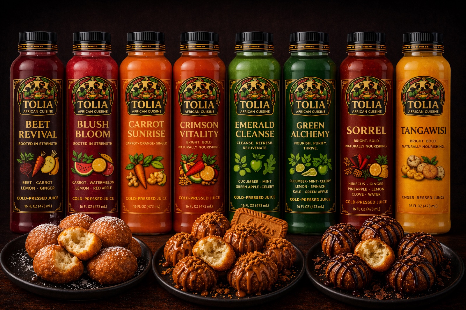 Tolia cold-pressed juices and handcrafted puff puff